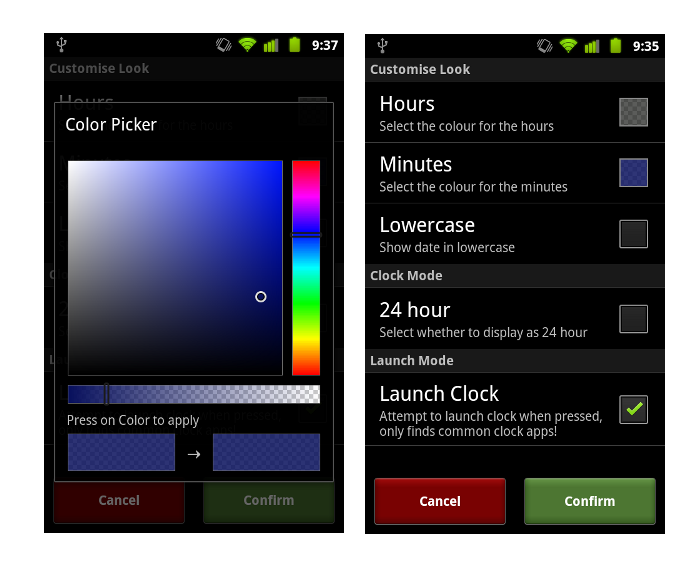 clock colour selection